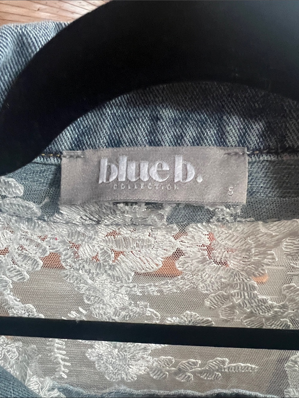 Blue B Embellished Lace-Panel Distressed Denim Jacket - Light Blue - Picture 2 of 4